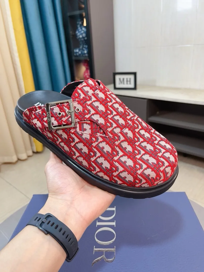 Men's shoes 💰380🌸🌸【Dior】Top purchasing agent 🇮🇹 Di Street Male God half drag counter synchronization, uppers imported from Italy with D logo fabric, high-quality complex splicing craftsmanship, soles: original soles specially provided by the original factory, exclusive event molded soles super comfortable, original factory single goods, 🔍🔍high quality, you can enter and exit the counter at will, welcome to compare, size number 38-45 (order 46)